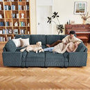 Nolany Sectional Couch with Storage Ottoman, Corduroy Sleeper Sectional Sofa with Chaise, Modular Sectional Couches for Living Room, Blue by CozyNest Decor