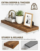 Marsmiles 30" Floating Shelves for Wall, Wooden Shelves with Invisible Brackets Set of 2, Rustic Farmhouse Wall Mounted Shelf for Kitchen Bathroom Living Room Study, Rustic Brown