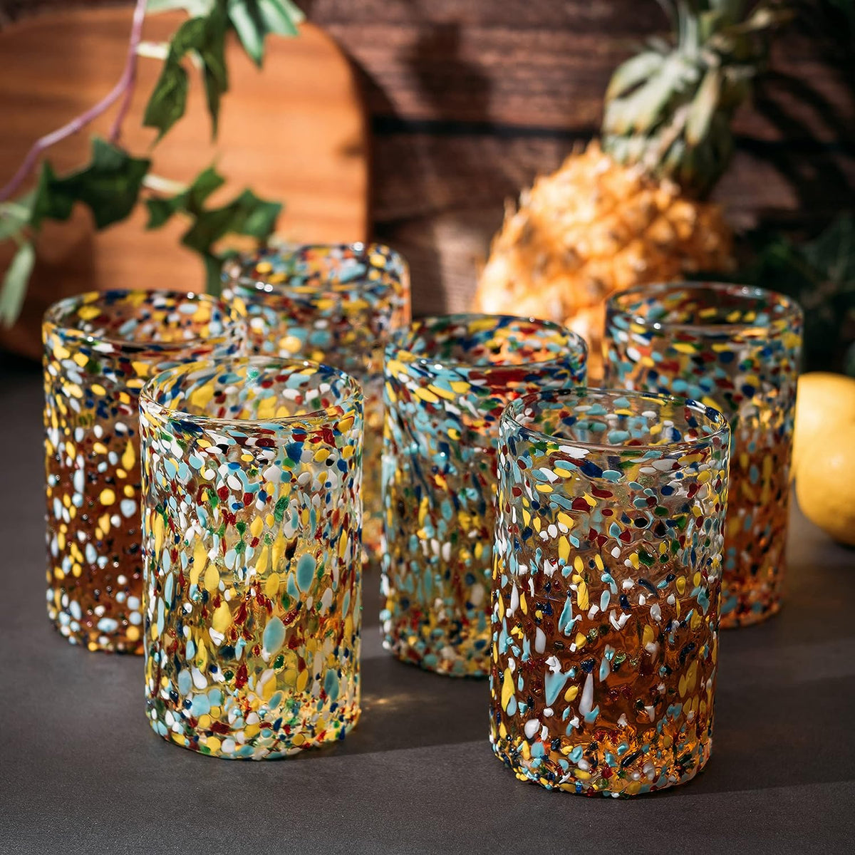 Hand Blown Mexican Drinking Glasses Confetti Premium Barware Gift, photo 3 of 6