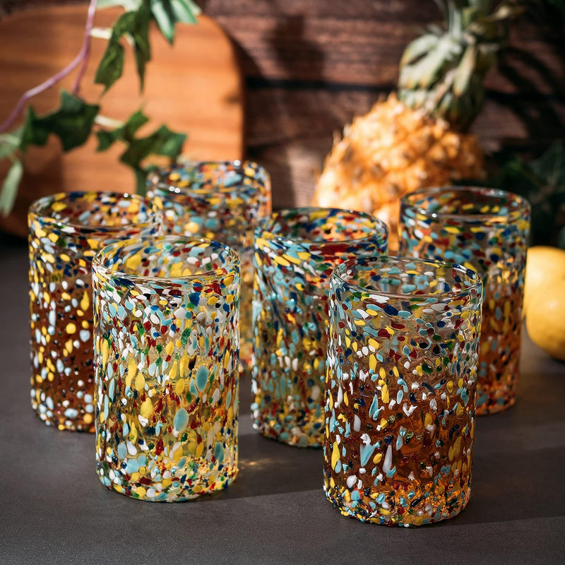 Hand Blown Mexican Drinking Glasses Confetti Premium Barware Gift, photo 3 of 6