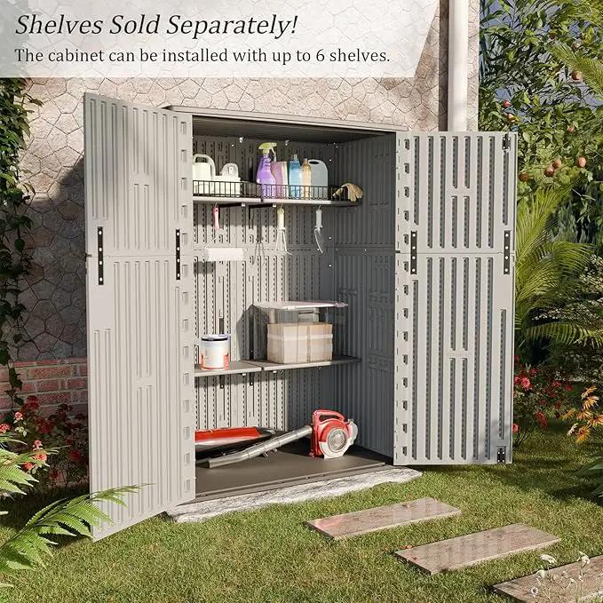 HOMSPARK Outdoor Storage Shed Weather Resistance, Patio Storage Cabinet Lockable Resin Tool Shed for Storage of Bike, Trash Cans, Garden Tools (Light Gray, 66 Cu.ft), photo 2 of 6