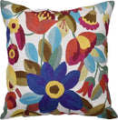 Cream Floral Pillow Cover Blue Flower Pillowcase Boho Cushion Florals Accent Throw Pillowsham Wool Hand Embroidered Size 18x18 by CozyNest Decor
