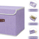 ANMINY Storage Bin with Lid Storage Boxes with PU Leather Handles PP Plastic Board Decorative Foldable Lidded Cotton Linen Fabric Home Cubes Baskets Closet Organizer Container - Purple, Large Size by TinyTreasures Baby Boutique