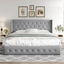 Allewie King Size Lift Up Storage Bed, Button Tufted Headboard with Wingback, Hydraulic Support, No Box Spring Needed, Light Grey by CozyNest Decor
