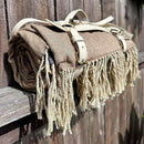 Picnic Blanket Extra Large Waterproof with Strap 59"x79" - Machine Washable Tassels Faux Wool Cashmere for Park, Grass, Camping, Hiking, Concerts (Deep Tan with white shoulder strap, 59"X79") by TinyTreasures Baby Boutique