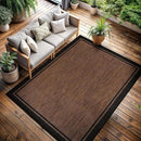 CAMILSON Indoor Outdoor Rug, 10x14 Bordered Nut Brown Black Modern Area Rugs for Indoor and Outdoor Patios, Kitchen and Hallway Mats, Washable Porch Deck Outside Carpet (Border Nut Brown Black 10 x14) by CozyNest Decor