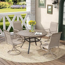 DIFY 40.6" Round Outdoor Patio Dining Table for 4, All-Weather Metal Steel Slatted Patio Table with 1.57" Adjustable Umbrella Hole, for Lawn Garden Porch Backyard, Grey Wood-Like by GreenHaven Gardens
