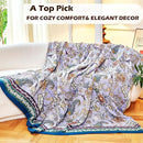 Boho Throw Blanket 80" x 90", 100% Organic Cotton Breathable Ultra Soft Bed Purple Quilt Throw - All Season Luxury Floral Farmhouse Decor Blanket for Sofa Couch Chair and Gift. by CozyNest Decor