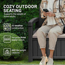 EconoHome 3 Seat Outdoor Storage Bench with Rain Cover - 90 Gallon Capacity - Weatherproof Resin Bench for Patio, Porch, Garden, Yard, Pool Area - Furniture for Pool Accessories, Gardening Tools by CozyNest Decor
