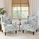 Lumibee Wingback Accent Chair, 2 Set High Back Floral Armchairs in Fabric,Comfy Upholstered Reading Single Sofa Chairs with Solid Wood Legs for Living Room,Bedroom,Office-Plants Blue by CozyNest Decor