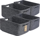 Large Storage Baskets for Organizing, Closet Shelf Baskets for Clothes Blanket Towels, Baby Nursery, Toy Bins Box, Woven Rope Baskets, 17 x 13 x 7.5”, 4 Packs Dark Gray by TinyTreasures Baby Boutique