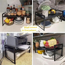Expandable Cabinet Shelf Organizer 16-26" L Stackable Kitchen Counter Shelf Sink Rack Countertop Storage Black (Wide 10.6”D) by CozyNest Decor