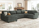 Nolany Sectional Sofa with Storage Ottoman, U Shape Couch with Chaise, Corduroy Modular Sectional Couch for Living Room, Green by CozyNest Decor