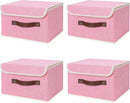 ANMINY 4PCS Storage Bins with Lid PU Leather Handles Storage Boxes PP Plastic Board Decorative Foldable Lidded Cotton Linen Fabric Home Cubes Baskets Closet Organizer Containers - Pink, Small Size by TinyTreasures Baby Boutique