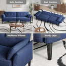 89” Futon Sofa Bed, Linen Comfy Futon Couch Bed with 2 Square Pillows, Convertible Sleeper Sofa with Adjustable Backrest& Armrests, Modern Loveseat Sleeper for Living Room, Bedroom, Blue by CozyNest Decor