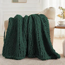 Carriediosa Chunky Knit Throw Blanket 50" X 60", 100% Hand Made Large Chenille Loop Yarn Soft Fluffy Throws for Couch Sofa Bed, Big Crochet Cozy Heavy Thick Cable Woven Blankets, Dark Green by CozyNest Decor
