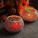 SHMILMH Mosaic Glass Candle Holder Set of 4, Votive Candle Holders Handmade Cracked Tealight Holders for Fall Christmas Diwali Home Decorations, Diwali Gift by CozyNest Decor