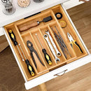 BAMEOS Bamboo Expandable Drawer Organizer, 5-7 Slots Kitchen Drawer Organizer, Adjustable Cutlery Tray for Utensils, Silverware & Flatware (Natural) by CozyNest Decor