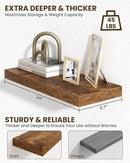 Marsmiles 24" Floating Shelves for Wall, Wooden Shelves with Invisible Brackets Set of 2, Rustic Farmhouse Wall Mounted Shelf for Kitchen Bathroom Living Room Study, Rustic Brown by CozyNest Decor