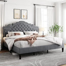 Allewie King Size Bed Frame with Adjustable Velvet Tiara Headboard, Upholstered Diamond Button Tufted Platform Bed, Wood Slats Support, No Box Spring Needed, Light Grey by CozyNest Decor