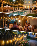 Outdoor String Lights - 50FT LED Patio Lights with 27 Shatterproof Waterproof Bulbs, Connectable Dimmable Edison IP65 ST38 Outside Lights for Garden, Balcony, Porch, Backyard, Deck, Home Decor by CozyNest Decor