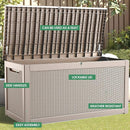 260 Gallon Storage Box, Waterproof Resin Deck Box with Steel Support & Hydraulic Rod, Lockable Storage Bench for Indoor & Outdoor Use, Storage Bin for Patio Cushions, Garden Tools, Grey