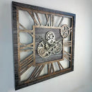 The Gears Clock 24'' Inch Square Real Moving Gear Wall Clock Vintage Industrial Oversized Rustic Farmhouse (Carbon Grey) by CozyNest Decor