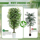 Artificial Ficus Tree 6FT Faux Plants Indoor Tall Fake Plants with White Planter, Green Lifelike Lush Fake Ficus Tree for Home Living Room Bedroom Outdoor Balcony House Office Decor by CozyNest Decor