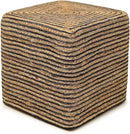 REDEARTH · Cube Pouf Foot Stool Ottoman - Jute Braided Pouffe Poof Accent Sitting Footrest for The Living Room, Bedroom, Nursery, Patio, Lounge 50% Jute 50% Cotton (14.5”x14.5”x16”; Natural Black) by CozyNest Decor