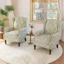 Lumibee Wingback Accent Chair, 2 Set High Back Floral Armchairs in Fabric,Comfy Upholstered Reading Single Sofa Chairs with Solid Wood Legs for Living Room,Bedroom,Office-White by CozyNest Decor