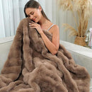 RYNGHIPY Faux Rabbit Fur Throw Blanket Ruched Plush Fuzzy Blanket for Couch Bed Sofa Heavy Warm Comfy Throws for Living Room Bedroom Machine Washable (Solid Brown, 63''x79'') by CozyNest Decor