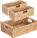 VATIMA Large Water Hyacinth Storage Baskets for Organizing with Wooden Handles for Shelves, 2 Bathroom Small Basket, Water Hyacinth Toilet Paper Baskets, Set of Natural Wicker Storage Basket for Home by CozyNest Decor