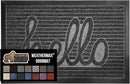GORILLA GRIP 100% Waterproof All-Season WeatherMax Doormat, 47x35, US Designed Natural Rubber, Stain and Fade Resistant, Low Profile Indoor Outdoor Door Mats, Easy Clean Patio Mat, Charcoal Hello by CozyNest Decor