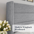 Allewie Full Size Lift Up Storage Bed, Modern Wingback Headboard, Hydraulic Support, No Box Spring Needed, Light Grey by CozyNest Decor