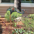 Alpine Corporation 30" Tall Outdoor Rustic Metal Bowing Crane Statue Yard Art Decoration by CozyNest Decor
