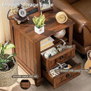 18" Farmhouse Night Stands Set of 2 with Charging Station, 2 Drawers End Table Dresser for Bedroom, Brown Wooden Nightstand, Bed Side Table with Open Shelf, Bedside Cabinet for Living Room by CozyNest Decor