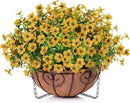 Artificial Fake Fall Hanging Mums Plants Flowers Basket for Outdoor, Autumn Faux Silk Yellow Daisy in Hang Planter Look Real UV Resistant for Porch Home Patio Balcony Yard Decor by GreenHaven Gardens