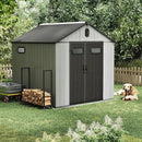 Domi 8x8FT Outdoor Resin Storage Shed with Transparent Windows & Louvered Vents, Plastic Tool Shed with Double Lockable Doors & Gable Roof, Outside Garden Shed for Backyard, Patio, Lawn, Grey by GreenHaven Gardens