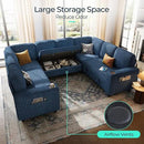 LINSY HOME Sectional Sleeper Sofa with Pull Out Couch Bed - Convertible Plush Corduroy Cloud Couch with Storage Chaise & USB Charging, Comfy Modular Couches for Living Room, Blue by CozyNest Decor