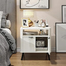 Nightstand with Charging Station, 24" End Table Side Table with Open Shelf, Modern Large Wood Fluted Bedside Cabinet for Bedroom, Living Room, White by CozyNest Decor