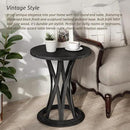 Round Farmhouse End Table with Crisscross Pedestal Base, Distressed Finish Side Table Rustic Accent Table for Living Room, Pine Wood, Black by CozyNest Decor