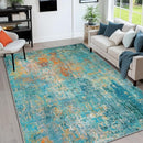 Washable Area Rugs 5'x7' Non-Slip Modern Abstract Soft for Living Room Entryway Bedroom Nursery, Print Pattern, Teal Blue Green Orange Rust Red Colorful by TinyTreasures Baby Boutique