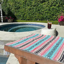 Del Mex Classic Mexican Blanket, Large Authentic Woven Falsa Throw (70"x50"), Artisan Southwest Décor for Beach, Yoga, Outdoors (Mint/Tan/Pink) by CozyNest Decor