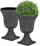 22" Timeless Urn Planters for Outdoor Plants, Set of 2 Plastic Large Flower Pot with Handmade Washed Black Finish, Weather-Resistant for Porch, Garden, Patio or Indoor Use by CozyNest Decor