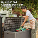 EAST OAK Outdoor Storage Box, 100 Gallon Deck Box, Waterproof Resin Storage Bench for Patio Cushions, Gardening Tools, Pool Accessories, Lockable, UV Resistant, Grey by GreenHaven Gardens