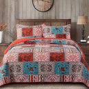 NEWLAKE Cotton Bedspread Quilt Sets-Reversible Patchwork Coverlet Set, Mediterranean Classic Bohemian Pattern,Queen Size by CozyNest Decor