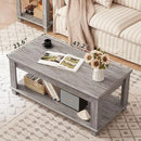 Farmhouse Coffee Tables for Living Room,Square Tea Table with Open Storage Shelf,Large Coffee Table,Rustic Wooden Center Table,Gray