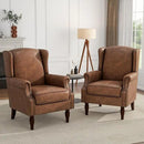UIXE PU Leather High Back Accent Chairs Set of 2, Upholstered Armchair for Living Room, Retro Wingback Arm Chair Nailhead Trim Single Sofa Bedroom Reading Seat - Brown by CozyNest Decor