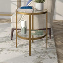 Henn&Hart 20" Wide Round Side Table with Glass Shelf in Antique Brass, Table for Living Room, Bedroom by CozyNest Decor