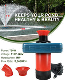 Pond Fountain Aerator 1HP, AS1 750W 15000GPH 110V 120V High Flow Floating Water Fountain Pump With 100ft Power Cord, Thickened Body Aerating Fountains Cascade for Large Small Pond/Lake (No Timer) by GreenHaven Gardens